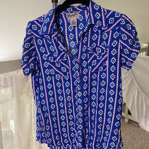 Wrangler Aztec Blue Diamond Pearl Snap Short Sleeve